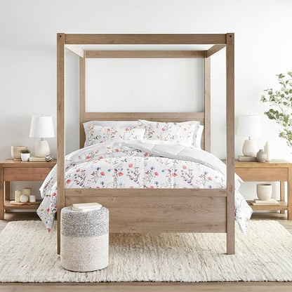 LINENS & HUTCH Comforter Set Patterned Microfiber All Season Down-Alternative Ultra Soft Bedding in Meadow Floral Stripe - Twin/TwinXL Meadow Floral Stripe Pink