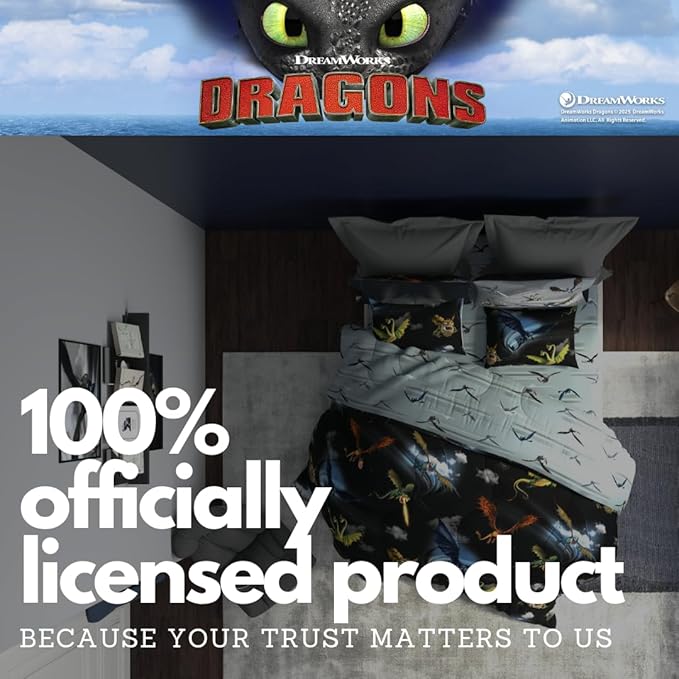 How to Train Your Dragon Kids Bedding Super Soft & Cozy Reversible Microfiber Comforter and Sheet Set with Sham, 7 Piece Full Size, (Officially Licensed Product) By Franco