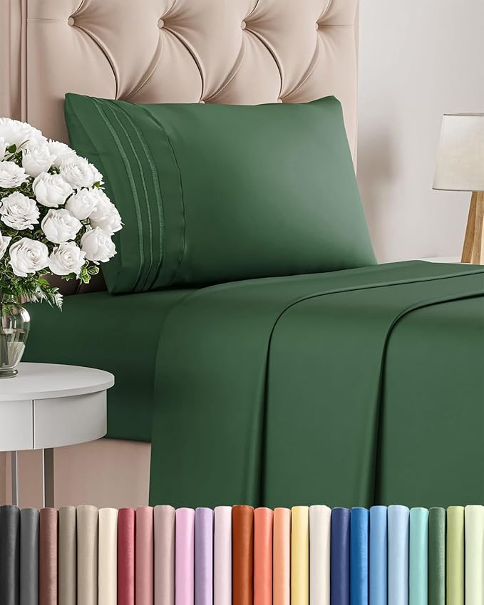 Twin Size 3 Piece Sheet Set - Comfy Breathable & Cooling Bed Sheets Set - Hotel Luxury Bedding for Women, Men, Kids, Teens, Boys & Girls - Deep Pockets, Soft, Wrinkle Free - Oeko-Tex - Emerald Green