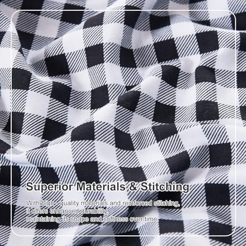Gingham Queen Sheet Set, Lightweight Super Soft Brushed Microfiber Plaid Bed Sheets with 16" Deep Pocket, 4 Piece Ruffle Farmhouse Bedroom Decor, Black