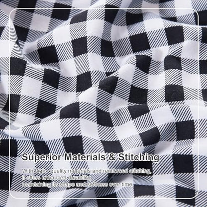 Gingham Twin Sheet Set, Lightweight Super Soft Brushed Microfiber Plaid Bed Sheets with 16" Deep Pocket, 3 Piece Ruffle Farmhouse Bedroom Decor, Black
