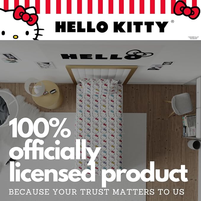 Collectibles Hello Kitty Bows Bedding Super Soft Cozy Microfiber 3 Piece Twin Sheet Set, (Officially Licensed Product) By Franco