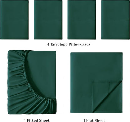 BYSURE 6 Pieces Bed Sheets Set(King, Dark Forest Green) - Hotel Luxury Super Soft 1800 Thread Count 100% Microfiber Sheets with Deep Pockets, Wrinkle & Fade Resistant