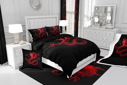 Feelyou Dragon Monster Bedding Set Toddle Size Red Dragon Duvet Cover for Adult Kids Boys Girls Classical Monster Comforter Cover Set Black Red Cool Bedspread Cover 2Pcs Zipper