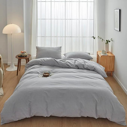 FACE TWO FACE Bedding Duvet Cover Set100% Washed Cotton Duvet Cover Linen Like Textured Breathable Durable Soft Comfy (California King, Lavender Grey)