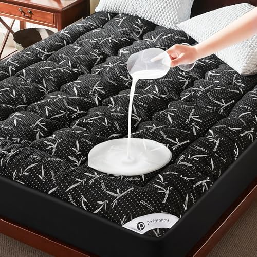 PRIMESOFT Twin XL Size Mattress Topper,Thick Pillow Top Mattress Pad，Up to 22 Inch Deep Pocket,Soft Breathable Mattress Pad for Back Pain, Waterproof Protector Cover(Black)
