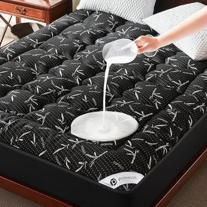PRIMESOFT Twin XL Size Mattress Topper,Thick Pillow Top Mattress Pad，Up to 22 Inch Deep Pocket,Soft Breathable Mattress Pad for Back Pain, Waterproof Protector Cover(Black)
