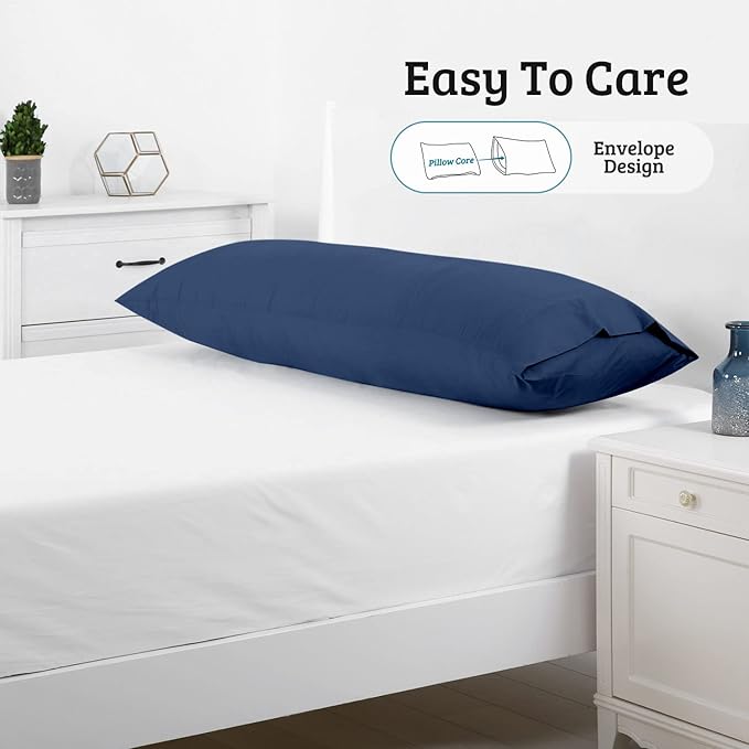 YIYEA Body Pillow Cover Set of 2, Ultra Soft 1800TC Hotel Quality Double Brushed Microfiber Body Pillow Pillowcases, Envelope Closure, Fade Resistant (20"x54", Denim)