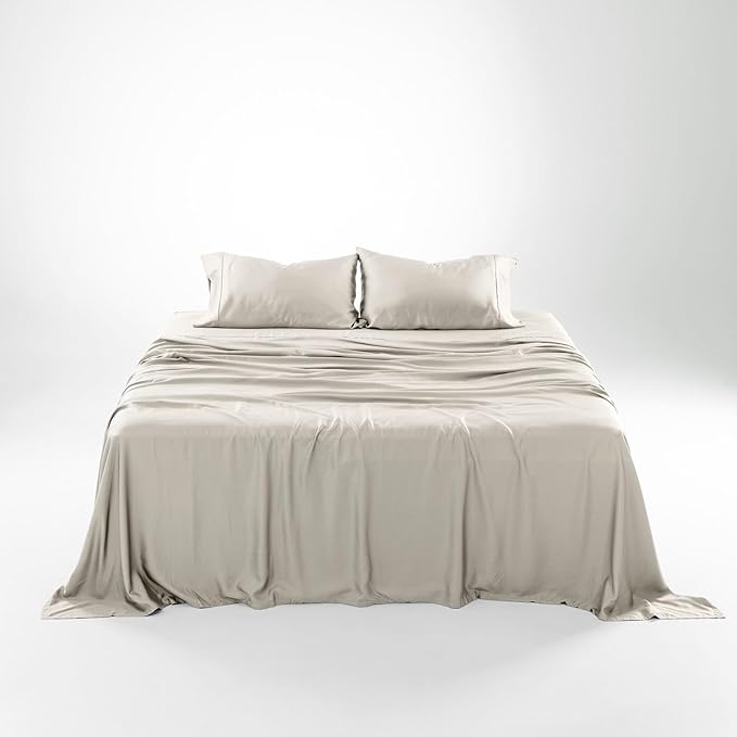Olive + Crate Tencel Lyocell Eucalyptus Sheets King Size - Cooling Tencel Sheets for Hot Sleepers with 18 Inch Deep Pocket Fit - Beige 4-Piece Set