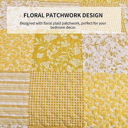 Mybedsoul Boho Quilts Queen Size, Floral Patchwork Fall Bedding Set, Yellow