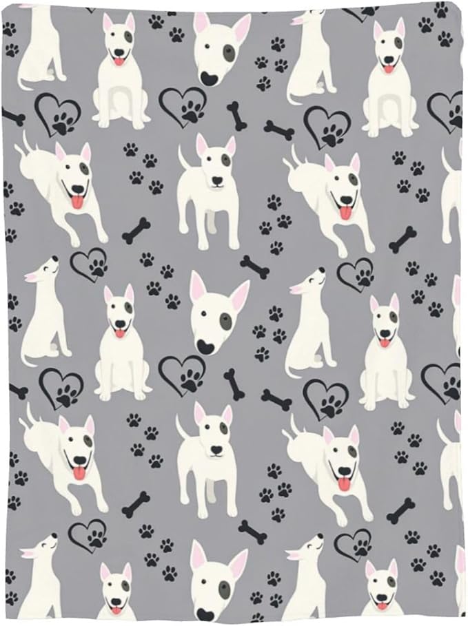 Bull Terrier Blanket Super Soft Warm Fluffy Fleece Flannel Dog Animal Throw Blanket Cozy Fuzzy Plush Stuff Bedding Blankets Gifts for Women Kids Boys Girls Adults 60"X50"