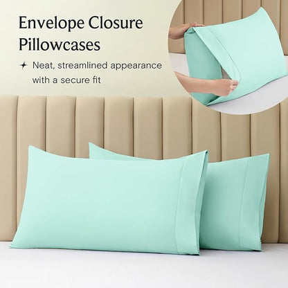 LuxClub 4 PC Sheet Set Bed Sheets Deep Pockets 16" Eco Friendly Wrinkle Free Cooling Machine Washable Hotel Bedding Silky Soft - Aquamarine Queen