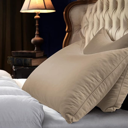 Cooling Curved Pillow Cases Queen Size Set of 2 - Rayon Derived from Bamboo Side Sleeper Pillowcase Cover - Breathable Cool Silky Soft Pillowcase for Hot Sleepers Hair and Skin 20 * 30 Inches Taupe