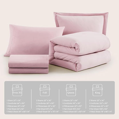 WRENSONGE Twin Comforter Set- 5 Pieces Soft Pink Twin Bed in a Bag, All Season Twin XL Bedding Sets with 1 Fitted Sheet, 1 Flat Sheet, 1 Pillow Sham and 1 Pillowcase