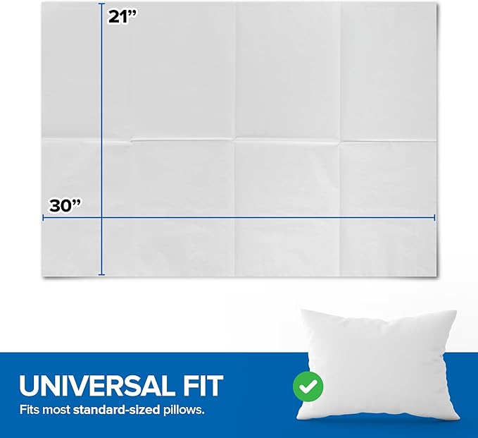 Stock Your Home (100 Count) Disposable Pillow Case Covers, Tissue/Poly 21" x 30" Standard Size, Single-Use Pillowcases with Moisture Barrier in White