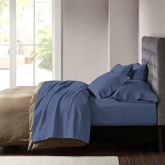 YIYEA King Pillow Cases Set of 4, Ultra Soft 1800TC Hotel Quality Double Brushed Microfiber Embroidered Pillowcases, Envelope Closure, Fade Resistant (20"x36", Denim)