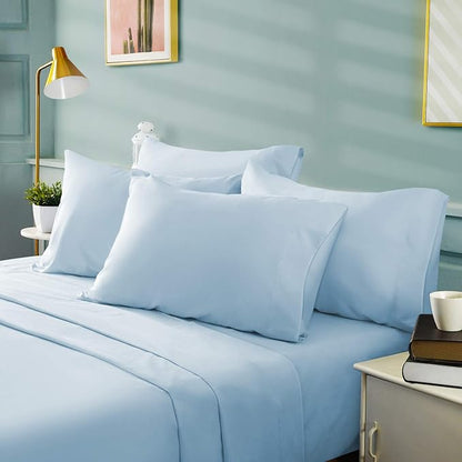 BYSURE 6 Pieces Bed Sheets Set(Queen, Baby Blue) - Hotel Luxury Super Soft 1800 Thread Count 100% Microfiber Sheets with Deep Pockets, Wrinkle & Fade Resistant