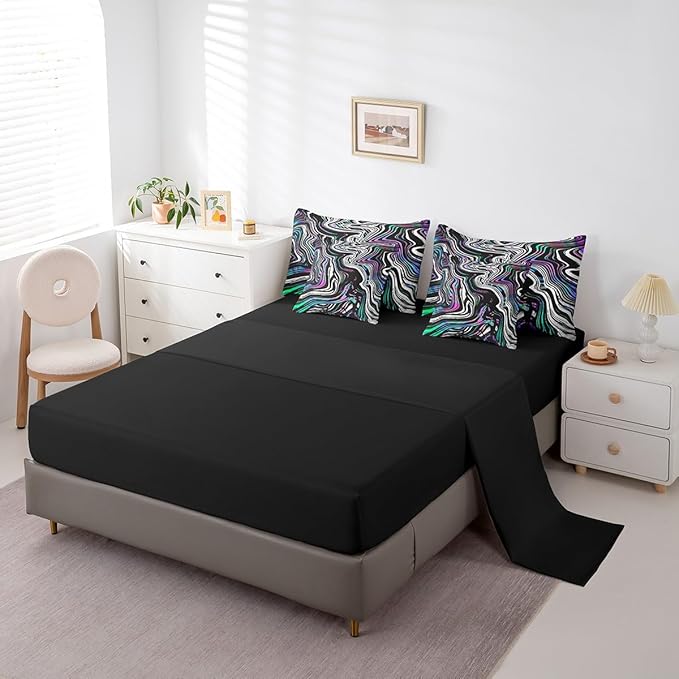 Neon Stripes Bedding Sets Colorful Gradient Geometric Lines Comforter Set for Kids Teens Adults All Season (Comforter Flat Sheet Fitted Sheet 2 Pillowcases 2 Throw Pillow Covers) Queen 7 Pcs