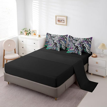 Castle Fairy 7 Pcs Neon Stripes Bedding Sets with Comforter,Flat & Fitted Sheet,Pillowcases,Pillow Covers Hippie Street Art Decorative Comforter Set for Kids Teens Adults Bedroom Dorm Bed Set King