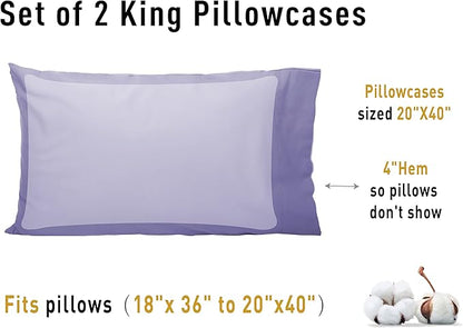 Sunflower King Pillowcases Set of 2, 100% Cotton King Pillow Cases 2, 20×40 inches Lavender, Soft and Breathable