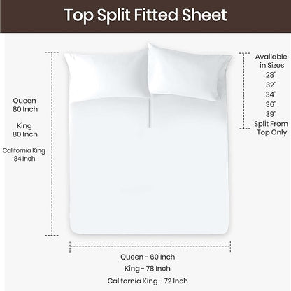 SGI bedding Adjustable Split Head Flex Top Cal King 28" Microfiber Sheet Set – Ultra Soft, Cooling & Deep Pocket 15” Fitted, 4-Piece Breathable & Durable Bedding Set for Split Cal King Beds -White