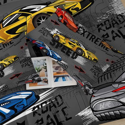 Race Car Twin Comforter Set for Boys ，Kids Race Car Twin Bedding Sets，Hot Wheels Cars Twin Bedding Set，Car Theme Room Decor for Boys