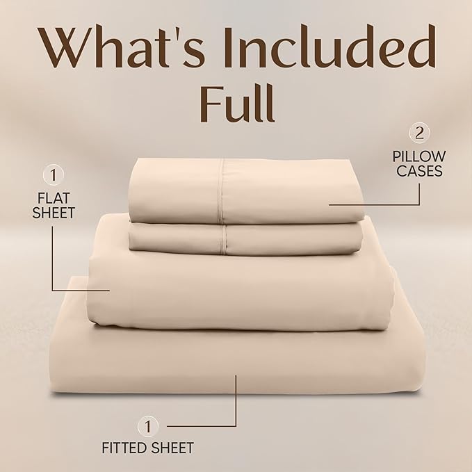 Utopia Bedding Full Sheet Set – 4 Piece Bed Sheets for Full Size Bed, Soft and Breathable Microfiber, Includes 1 Fitted Sheet, 1 Flat Sheet and 2 Pillowcases (Beige)