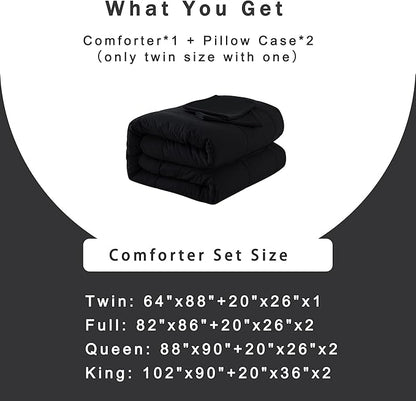 DOWNCOOL Full Size Comforter Sets -All Season Bedding Comforters with 2 Pillow Cases -3 Pieces Bed Set Down Alternative Comforter -Black Bedding Sets (82"x86")