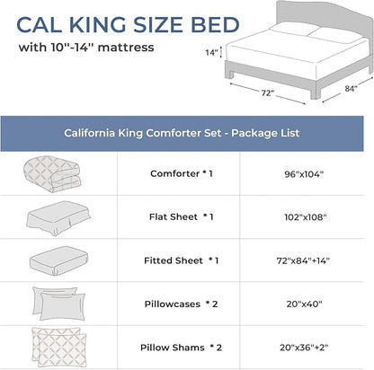 Sasttie California King Comforter Set, 7-Piece Bed in a Bag, Pintuck Bedding Sets for All Season, Includes Comforter, Flat Sheet, Fitted Sheet, Pillowcases and Pillowshams, Cream Yellow