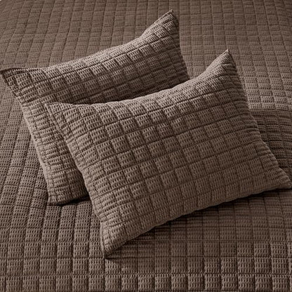 Levtex Home Cloud Waffle King/Cal King Quilt Set (106x92in) and 2 Pillow Shams (36x20in) - Box Quilted Waffle Texture - Cocoa - Cotton King Size Quilt Bedding Set - Lightweight Soft Pre-Washed