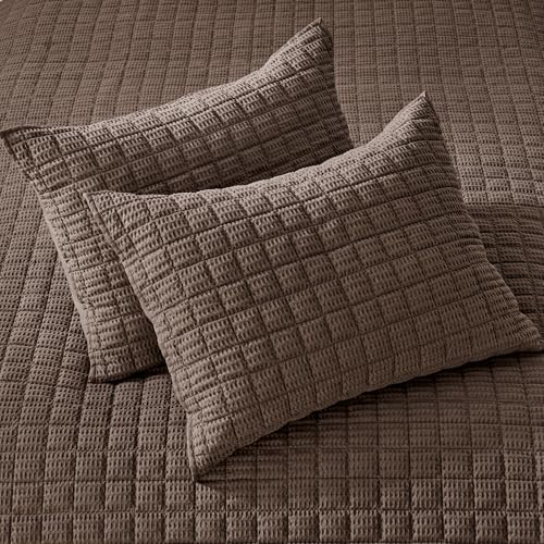 Levtex Home Cloud Waffle Full/Queen Quilt Set (88x92in) and 2 Pillow Shams (26x20in) - Box Quilted Waffle Texture - Cocoa - Cotton Full/Queen Size Quilt Bedding Set - Lightweight Soft Pre-Washed