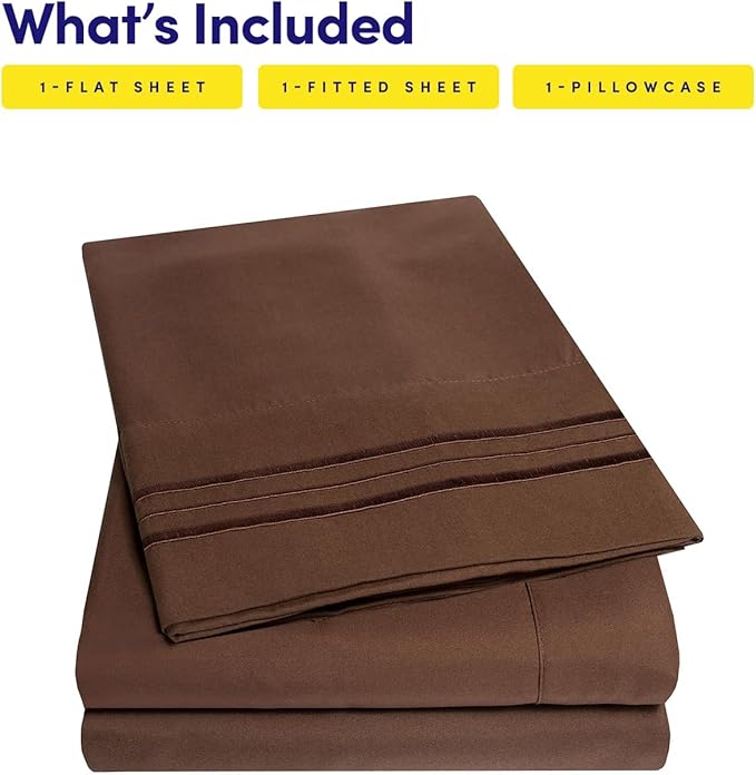 1500 Supreme Collection Twin XL Sheet Sets Brown - 3 Piece Bed Sheets and Pillowcase Set for Twin XL Mattress - Extra Soft, Elastic Corner Straps, Deep Pocket Sheets, Twin XL Brown
