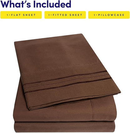 1500 Supreme Collection Twin XL Sheet Sets Brown - 3 Piece Bed Sheets and Pillowcase Set for Twin XL Mattress - Extra Soft, Elastic Corner Straps, Deep Pocket Sheets, Twin XL Brown