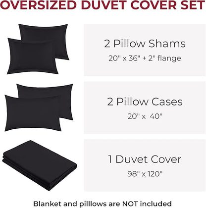 Mellanni Duvet Cover Set - 5 PC Iconic Collection Bedding Set - Hotel Luxury, Extra Soft & Cooling - Microfiber - Button Closure and Corner Ties (Oversized King, Black)