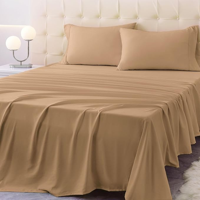 King Size Bed Sheet Set - 4 Piece Soft Microfiber Sheets with Deep Pockets, Cooling Technology, and Wrinkle-Free Pillowcase. Hotel-Quality, Durable Bedding, Brush
