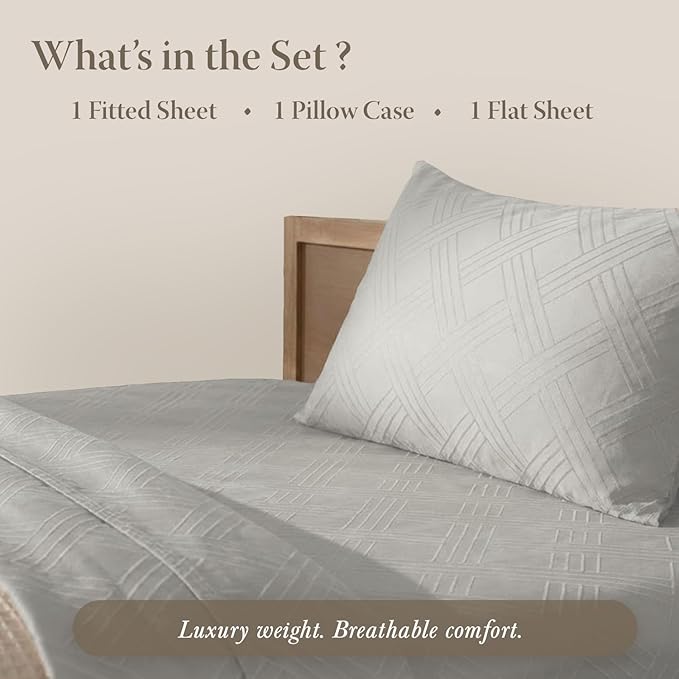 Threadmill Twin Sheets for Twin Mattress | 800 Thread Count Jacquard Celine Light Grey Sheet | 100% Cotton 3 Piece Bed Sheets | Extra Long Staple Cotton | Cotton Sheets with Elasticized Deep Pocket