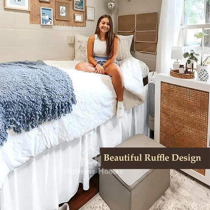 Mattress-Homes Twin XL Dorm Bed Skirt 30 Inch Drop, College Dorm Room Bed Skirt, Tailored Fit, Extra Long Microfiber Bedskirt for Underbed Storage, White