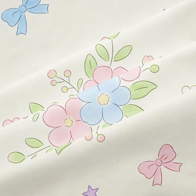 3Pcs Cartoon White Botanical Floral Comforter Set for Girls, Flowers Leaves Bedding Set King Size for All Seasons with 1 Comforter (104" x 90"), 2 Pillowcases