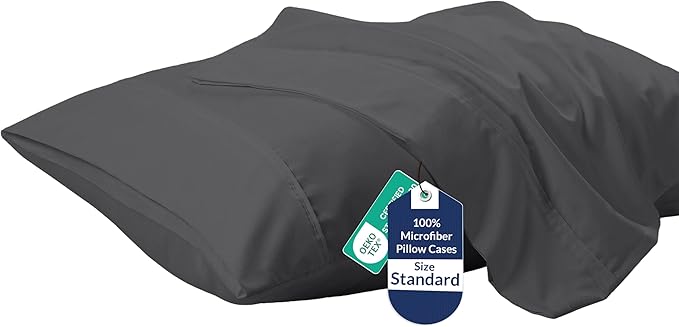 Royale Linens Standard Pillowcase Set of 2 - Bed Pillow Cover - 20"x26" - Grey Pillowcases - 1800 Brushed Microfiber, Wrinkle & Fade Resistant - Soft & Cozy- Standard Size Pillow Case (STD, Grey)