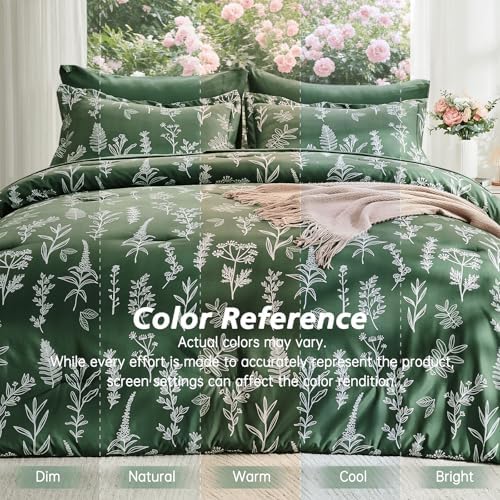 MUXHOMO Dark Green Full Comforter Set, Elegant Floral Print Bed in a Bag 7 Pieces, Ultra Soft & Breathable Reversible Botanical Pattern Bedding Set with Comforter, Sheets, Pillowcases, and Shams