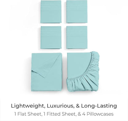 Mellanni California King Sheet Set - 6-Piece Iconic Collection Bedding, (Including 4 Pillowcases), 21-Inch Extra Deep Pocket, Easy Care, Ultra Soft, Cooling Sheets, Brushed Microfiber - Aqua