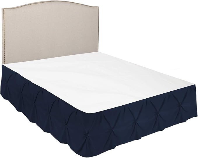 Nestl Navy Blue Twin Bed Skirt - Pinch Pleat, 14" Drop, Premium Microfiber