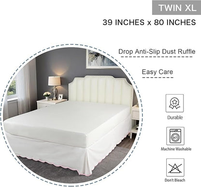 HIG Off-White Chic Twin XL Bed Skirt - Easy Fit Scallop Edge Pleated Bedskirts, 14 Inch Drop Anti-Slip Dust Ruffle, Thick Fabric for Enhanced Privacy, Pre-Washed for Long-Lasting Use(N60022)