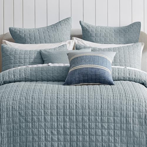 Levtex Home Cloud Waffle - Quilted Euro Sham Set of 2 - Waffle Weave - Chambray - (26x26in.), No Insert - Reversible - Cotton