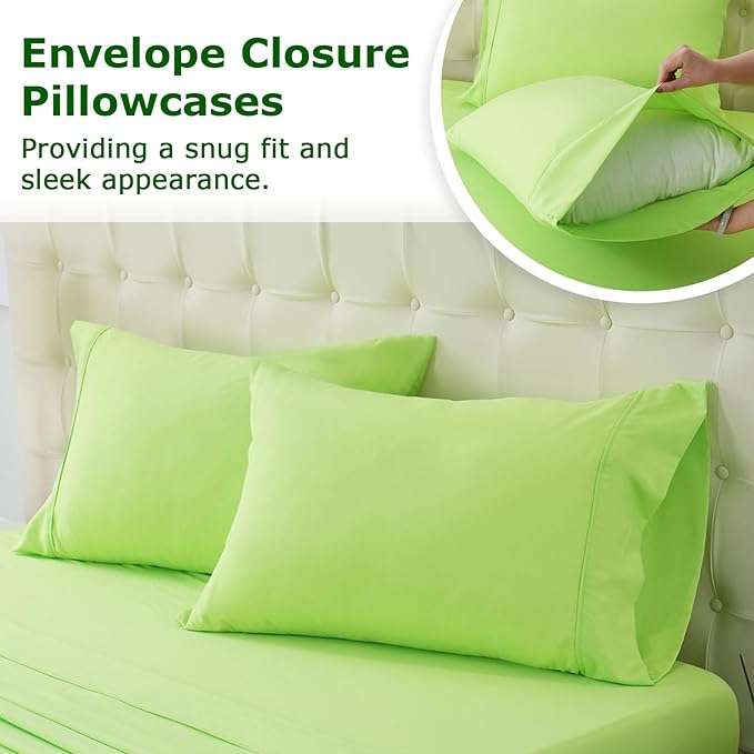 California King Size Bed Sheet Set - 4 Piece Soft Microfiber Sheets with Deep Pockets, Cooling Technology, and Wrinkle-Free Pillowcase. Hotel-Quality, Durable Bedding, Sharp Green