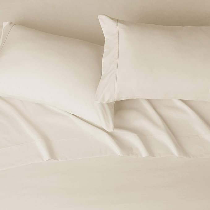 Amazon Basics Breathable, Ultra-Soft Microfiber 4-Piece Bed Sheet Set with 14-Inch Deep Pockets, Wrinkle Resistant, Machine Washable, King, Beige, Solid
