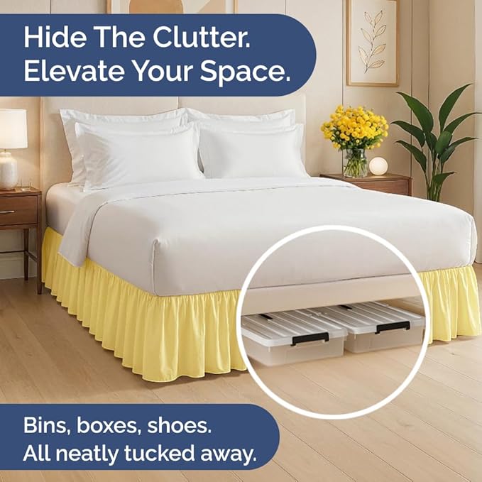 Bedskirt Queen Size Ruffle - 15 inch Drop Dust Ruffle Bed Skirt with Platform - Ultra-Soft, Easy Fit, Premium Hotel Quality - Wrinkle, Fade & Shrink Resistant - For Women, Men, Kids and Teens - Yellow