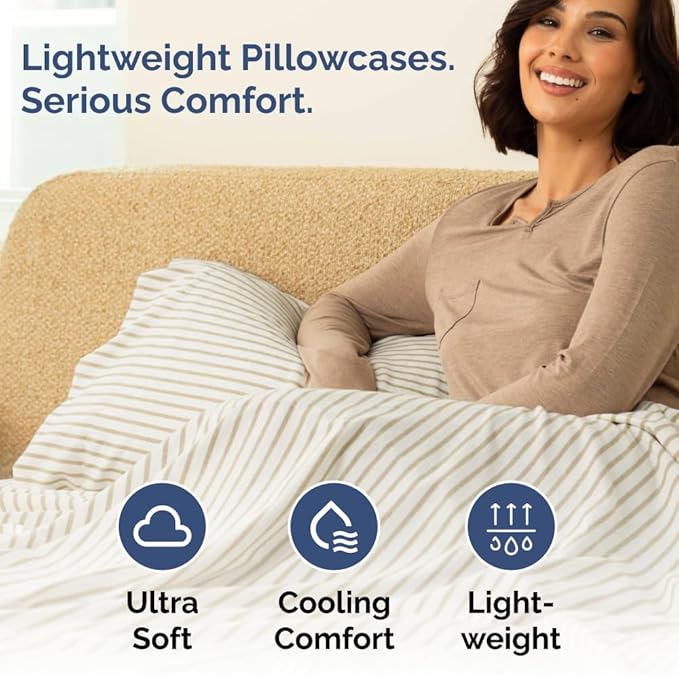 King Standard Pillow Cases Set of 4 - Soft Hotel Quality Pillowcase Covers - Comfy Bedding for Women, Men, Kids & Teens - Machine Washable Pillow Protectors - 4 Piece Set - King Standard Beige Stripes
