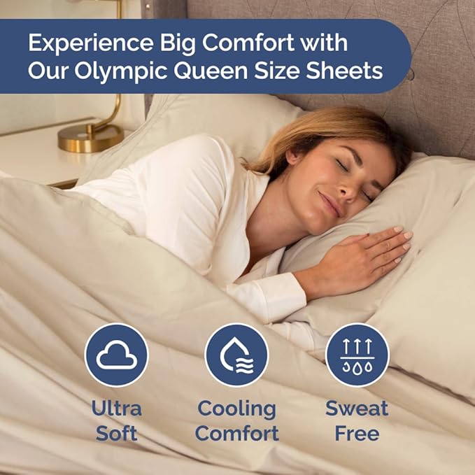 Olympic Queen Sheet Set 66x80 - 4 Piece RV Olympic Queen Size Sheets - Ultra-Soft, Breathable & Cooling - Fits 14” to 16" Mattress w/ Deep Pockets - Comfy Luxury Bedding - Fade & Wrinkle Free - Wheat