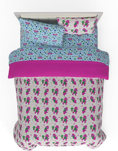 Barney & Friends Bedding 7 Piece Super Soft Reversible Comforter and Sheet Set with Sham, Full, (Officially Licensed Product) By Franco